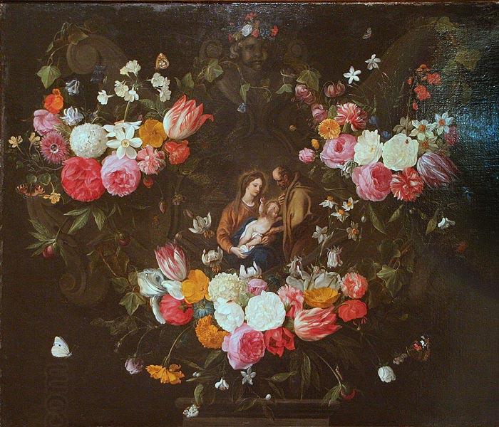 Jan Van Kessel Garland of Flowers with the Holy Family